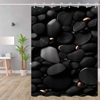 Stylish Black Pebble Waterproof Shower Curtain – Perfect For Adding A Modern And Soothing Touch To Your Bathroom Decor W60H190(CM)-1 Pcs