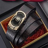 Men'S Cowhide Belt, Toothless Automatic Buckle, Young And Middle-Aged Belt 110cm