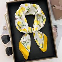 70cm kvadratinis geltonas šilkinis skara su citrinų raštu, kasdienis, elegantiškas, plonas, kvėpuojantis, kaklui, moteriškas, vėjui atsparus galvos apdangalas, plaukų skaros 2025 70x70cm