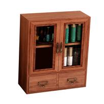 Wooden Desktop Storage Cabinet with Double Door and Drawers Clear Grain Retro Wooden Jewelry Box for Perfume Cups