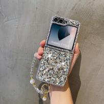 For Samsung Galaxy Z Flip 7 FE 6 5 4 3 5G Fashion Cute Rhinestone Butterfly Diamond Case Cover with Bling Crystal Hand Strap For Galaxy Z Flip 5