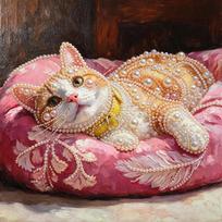 DIY Handmade Little Orange Cat Pearl Art Kit 30x30cm Frameless Floral Pearl Diamond Painting, Creative Craft Kit for Home Wall Decor & Hobby Lovers 30x30cm