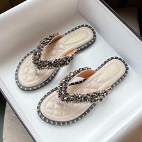 Women Rhinestone Flip Flops Outdoor Rivet Slippers Travel Seaside Beach Holiday Summer Cool Shoes Slide Sandals Plus Size 34-43 34 juoda