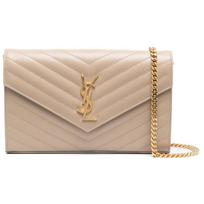 Saint Laurent Ysl Monogramos Auksinis Logotipas Dygsniuota Grūdėta Oda Grandinėlė Piniginė Pečių Krepšys Moteriški Krepšiai Tamsiai Smėlio spalvos 377828-BOW01-2721 Basic Set (Bag+Dust Bag)