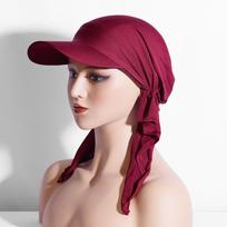 Soft Turban Shawl Design Women Bandana Brim Cap Solid Color Breathable Low Profile Fitted Hat with Pre-Tied Summer Baseball Caps raudona
