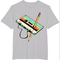80s men's cassette tape tube T-shirt, retro music shirt, retro clothing, 1980 M pilka