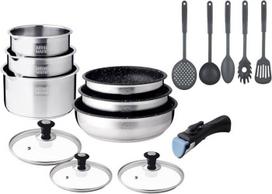 Cookware - Arthur Martin - 15 pieces - Stainless steel - Detachable handle - Non-stick