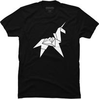 Design By Humans Men's Origami Unicorn by BeeryMethod T-Shirt - - S juoda