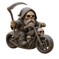 Reaper Figurine Skeleton Grim Motorcycle Rider Resin Outdoor Sculpture Motorcycle Skeleton Knight Gnome Statue for Garden Decor One Size