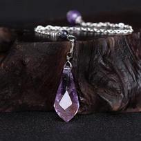 Natural Crystal Pendulum Pendant Beginner Water Drop Retro Purple Citrine Necklace Niche Section Purple Energy