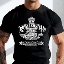 Retro Vintage Klasikinis Royal Enfield Motociklo Pistoletas Logotipas Aukščiausios Kokybės Motociklininko T-shirt Medvilninis Apvalus Kaklas Trumpomis Rankovėmis Laisvalaikio T-shirt XL