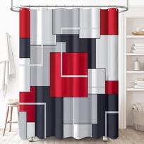 Geometrinė Dušo Užuolaida Vidurio Amžiaus Vintažinė Geometrinė Vonios Užuolaida Su Kabliukais Vandeniui Atsparus Poliesterio Audinio Dušo Užuolaida W60H190(CM)-1 Pcs