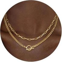 Women Gold Layered Necklace, Cuban Link Paperclip Chain with Toggle Clasp, Trendy Fashion Jewelry auksas