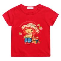 Braškių pyragas Vaikams 100% Medvilnės Marškinėliai Retro Animacinių filmukų Spaudiniai T-shirt Mieli trumpomis rankovėmis Laisvalaikio O-kaklas Vaikų Viršutiniai drabužiai Vasaros Anime Marškinėliai 100 raudona