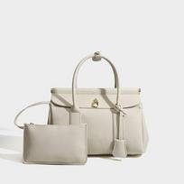 LP32 Loom Bag Handbag Canvas Leather Old Money Style Women's One-shoulder Portable Commuter Tote conventional packaging beveik baltos spalvos