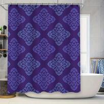 Purple Blue Damask Shower Curtain Set Decorative Bath Mat With Hook, 72 X 84 Inches W60H190(CM)-1 Pcs