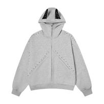 Women's Baggy Hooded Sweatshirt Rivet Splicing Coat Zipper Cardigan Jacket Harajuku Clothes Autumn Winter S pilka