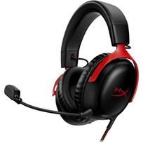 HyperX Cloud III Laidinės žaidimų ausinės, PC, PS5, Xbox Series X|S, Kampuoti 53 mm garsiakalbiai, DTS erdvinis garsas, Atminties putos, Itin aiškus 10 mm mikrofonas, USB-C, USB-A, 3,5 mm raudona/juoda