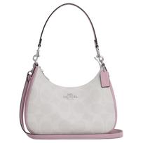 Coach baltos spalvos parašu drobės hobo peties rankinė su rožinės odos apdaila ir sidabro detalėmis kasdieniam naudojimui Basic Set (Bag+Dust Bag)