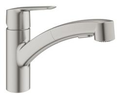 Plautuvės maišytuvas GROHE QUICKFIX START, su ištraukiamu dušeliu, nerūdijančio plieno spalva, 30307