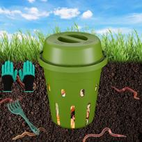 Lauko mini požeminis sliekų kompostavimo konteineris vaikams, pradedantiesiems, sodui, namų naudojimui, sliekų fermos rinkinys 28*24CM 1-Pack žalia
