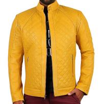 Noora Mens Yellow Leather Jacket,Mens Biker Jacket Quilted Style Jacket,Mens Biker Leather Jacket XS