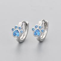 Blue Cat Paw Print Zircon Earrings for Women - Cute and Fashionable Animal Design White Cat Paw Print Earrings