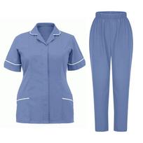Soild Scrub Working Uniform Suit For Women's Cross V-Neck Short Sleeve Fun T-Shirts Workwear Tee With Pockets L mėlyna