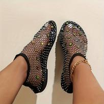 Lengvi moteriški spalvingi kalnų krištolo sandalai, kvėpuojantys plokščiapadžiai tinklelio blizgučių paplūdimio batai vandeniui, jūros pakrantei Size 36