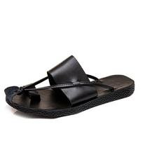 2026 Summer Beach Shoes Mens Flip Flops Men Leather Soft Beach Slippers Fashion Outdoor Man Shoes Mules Flip Flop Zapatos Hombre 38 juoda