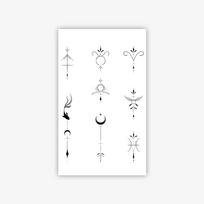 Minimalistinis linijinis žvaigždės ir mėnulio tatuiruotės lipdukas, pažangaus dūrio dizaino pojūtis, vandeniui atsparus ir atsparus dėvėjimuisi, individualizuotas tatuiruotės lipdukas 9*15