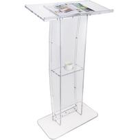 Acrylic Podium, 47  Tall, Clear Acrylic Podium Stand with Wide Reading Surface & Storage Shelf, Floor-standing Clear Pulpits Acrylic for Church Office