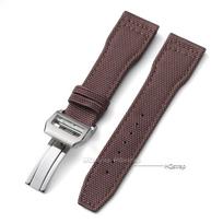 Nailono drobės laikrodžio dirželis IWC Pilot 20mm 21mm 22mm Dirželis Moterims Vyrams Sportinis Laikrodžio Dirželis Karvės Odos Riešo Dirželis Sulankstoma Sagtis Apyrankė 20mm&no logo ruda
