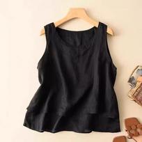 Green summer new cotton and linen sling vest loose casual literary sleeveless top retro simple design female 2XL juoda