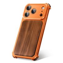 Oatsbasf iPhone 17 Pro Max dėklas Pilna kameros apsauga Suderinamas su MagSafe įkrovikliu Medžio rašto galinė panelė Telefono dėklas iPhone17 Pro Max oranžinė