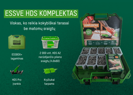 HDS komplektas terasoms. HDS PRO įrankis + 2000 sraigtų + lagaminas,  ESSVE