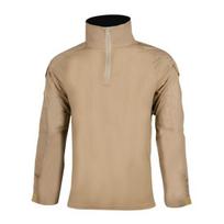Men Tactical Shirt Long Sleeve Military Combat Shirt Quarter Zipper Stand-Up Collar Shirt for Outdoor Paintball Airsoft Cycling Hiking S chaki