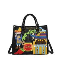Large-capacity Bag Women's Retro Portable Cross-body Tote Niche Embroidery Graffiti Mexican Style Shoulder juoda
