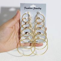 6 Pairs Big Gold Tone Metal Hoop Earrings Set for Women, Round Circle Hypoallergenic Fashion Earrings auksinė