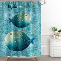 Carp Cartoon Lake Fish Shower Curtain Blue Vintage Fishes Shower Curtains Bathroom Home Decor Sets Polyester Fabric With Hooks W60H190(CM)-1 Pcs