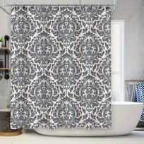 Classy Damask Shower Curtain Dark Grey White Pattern For Bathroom Decor Waterproof Fabric Shower Panels With Rings Set W60H190(CM)-1 Pcs