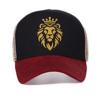 Liūto printas su auksine karūna, beisbolo kepuraitė, vasarinė, lauko, reguliuojama, atsitiktinė kepurė, apsauganti nuo saulės, sportinė, tinklelio, trucker kepurė Adjustable raudona