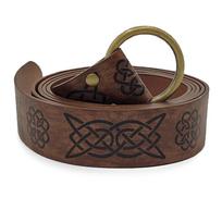 Medieval Embossed  PU Leather O Ring Belt Retro Renaissance Knight Buckles Belt Leather Waistband for Men tamsiai ruda spalva
