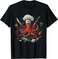 Šefas aštuonkojis Krakenas Juokingas Kepimas Pagrindinis virėjas Virėjas Marškinėliai Viršutiniai drabužiai T-shirt 3XL