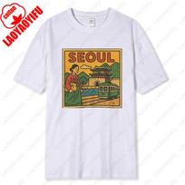 Seulas Korėja Komiksų marškinėliai Unisex Retro stiliaus Vintažinis miesto panorama Grafiniai marškinėliai Drąsūs Azijos kelionės Medvilniniai marškinėliai Dovana Vyrams Moterims Viršutiniai drabužiai S