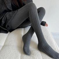 Autumn Winter Vertical Striped Tights Women Vintage Thermal Light Slimming Simple Versatile Pantyhose Underwear Leggings One Size