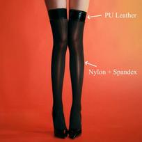 8D Horse Oil Shiny Black Sexy Thigh High Stockings Gothic Punk PU Leather Patchwork Accessories Women Sexy Party Hosiery M