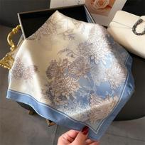Elegant Floral Scarf Lady Square Silk Feeling Bandana Foulard Shawls Wraps Female Bufanda Scarves Neckerchief Hairband 70x70cm