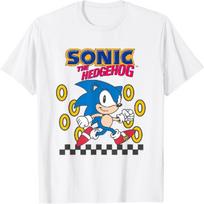 Sonicas Ežys Mielas Bėgimas Per Aukso Žiedus Retro Marškinėliai L balta