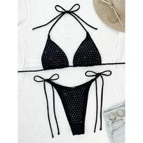Deimantiniai Cirkoniai Kaklą Surišamas Dirželiais Bikini Moteriškas Maudymosi Kostiumas Moterų Maudymosi Kostiumai Dviejų Dalių Bikini Rinkinys Maudymosi Kostiumas S juoda